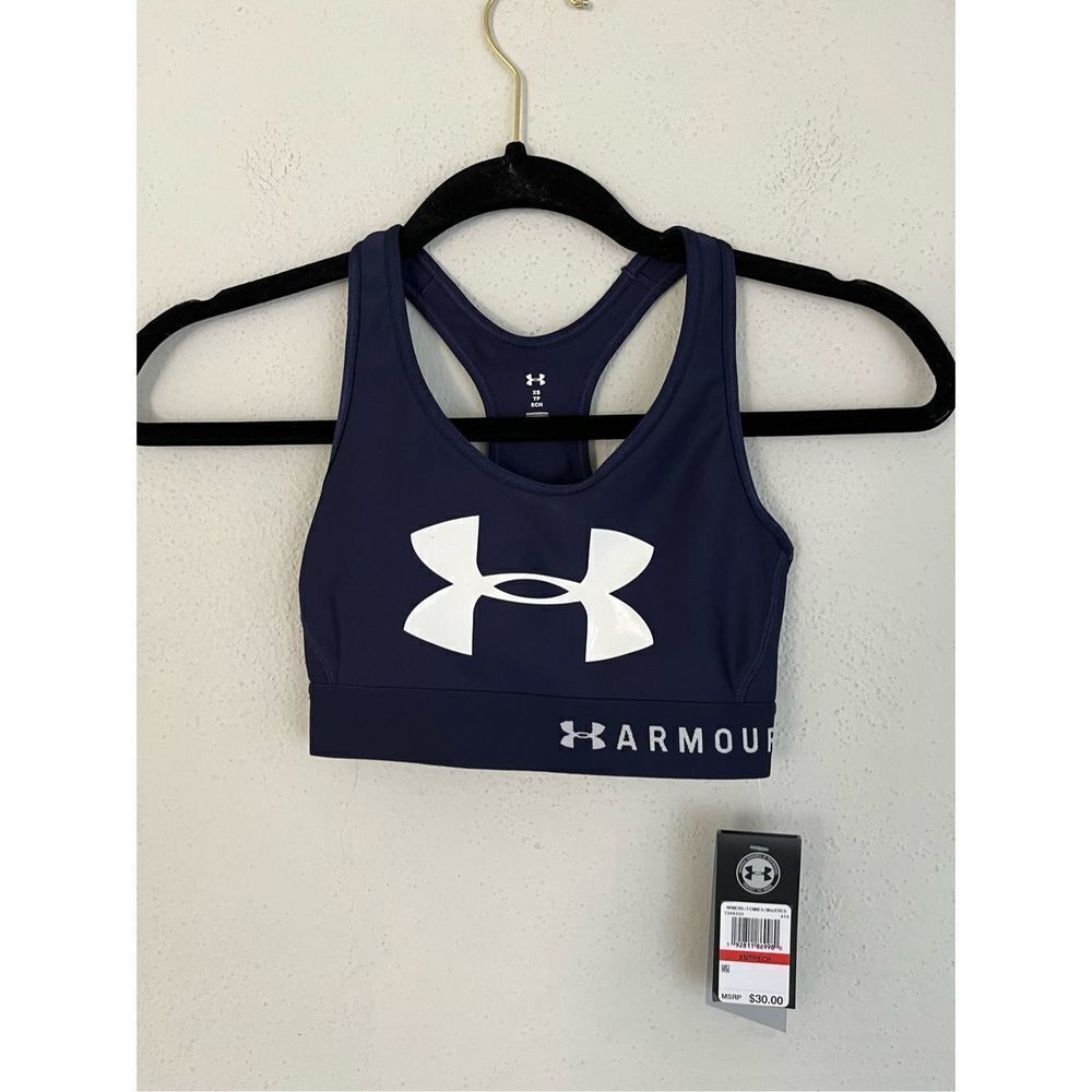 Under Armour Women's Armour Mid Keyhole Graphic Bra , Midnight Navy (410…